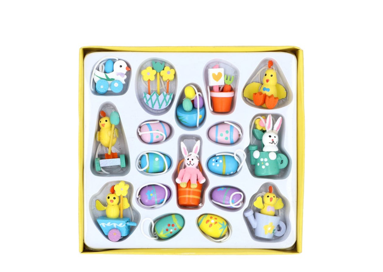 Box of 18 Wooden Pastel Easter Decoration