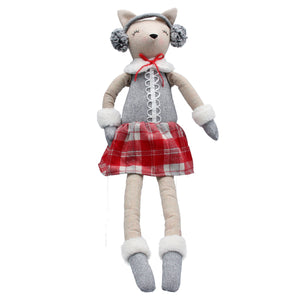 Fabric Fox with Ear Muffs, Mittens & Plaid Skirt