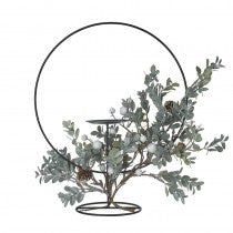 GREEN LEAF & METAL HOOP T-LIGHT HOLDER