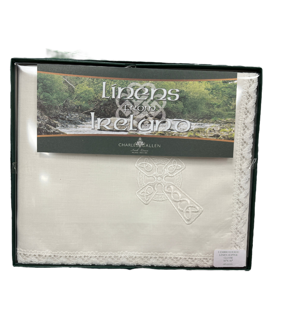 36” square Irish Linen Embroidered Supper  Cloth