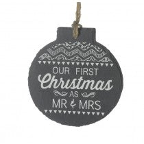 Hanging Slate 1st Xmas Mr Mrs Tag