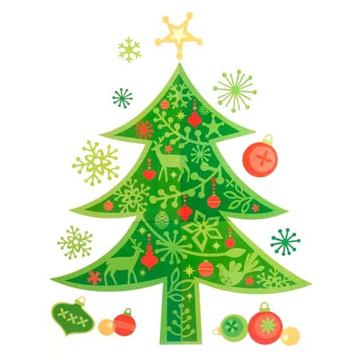 Green Christmas Tree With Baubles Frieze Wall Stickers